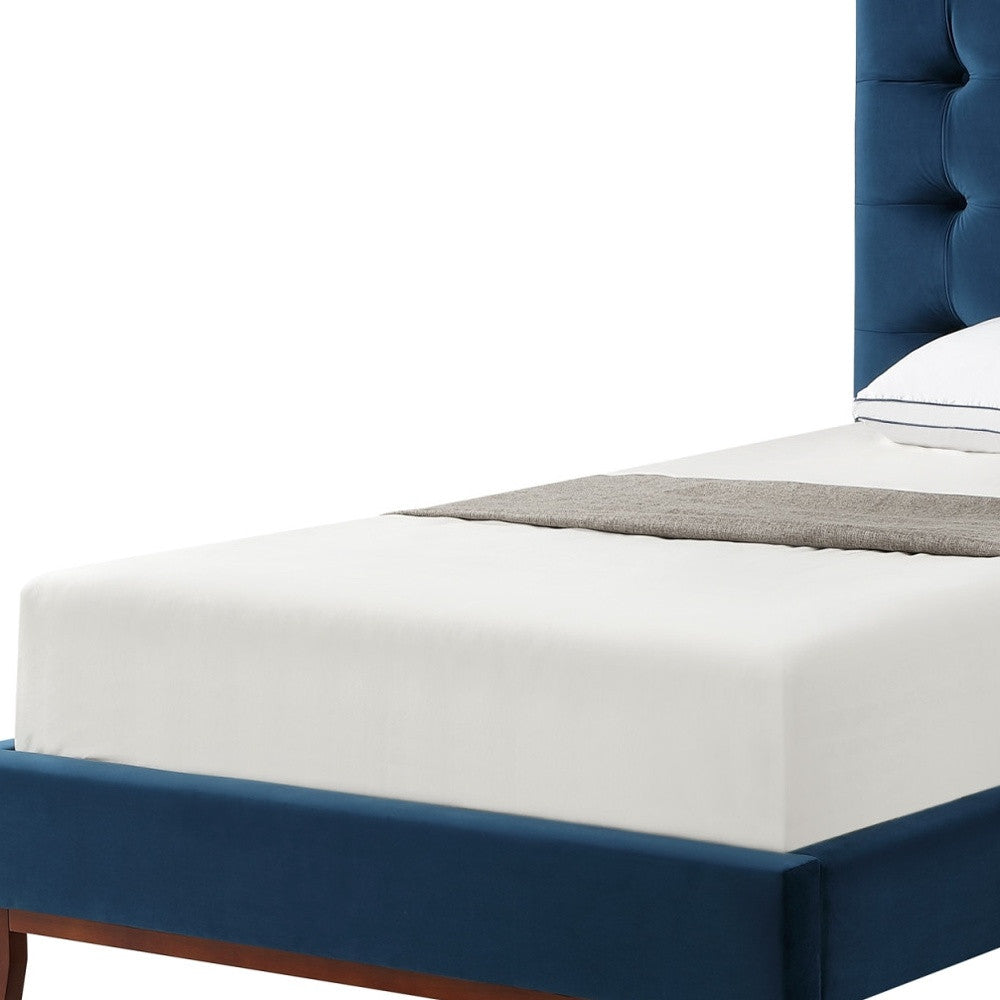 Navy Blue Solid Wood Twin Tufted Upholstered Velvet Bed