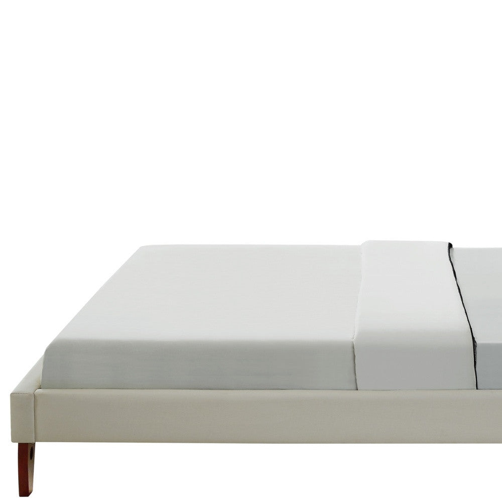 Beige Solid Wood King Tufted Upholstered Linen Bed