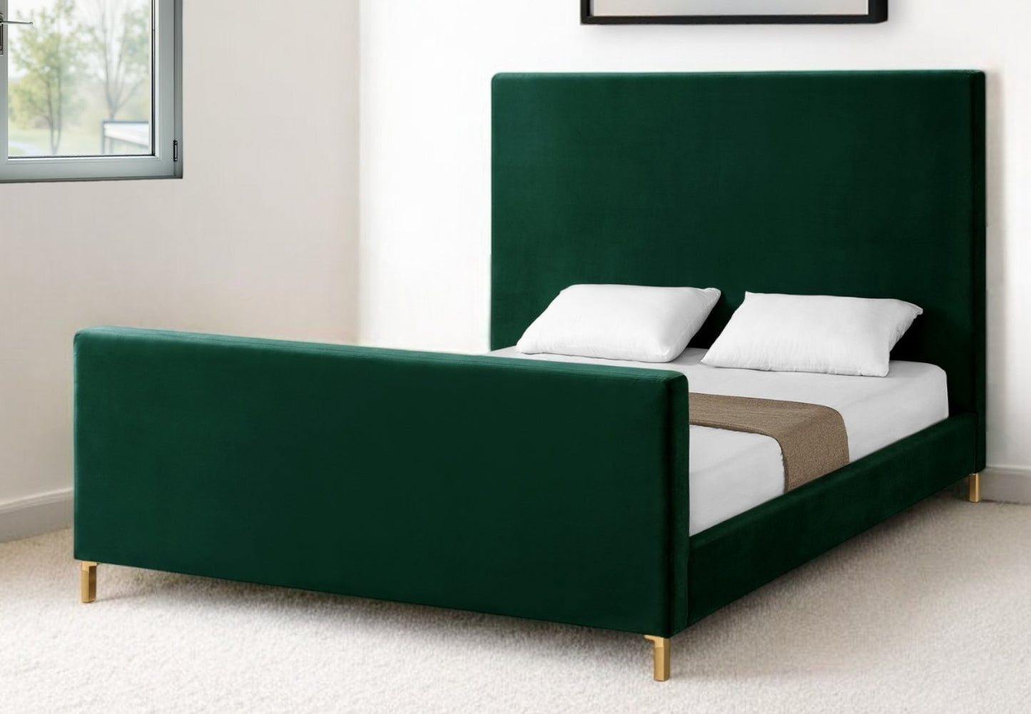 Hunter Green Solid Wood King Upholstered Velvet Bed