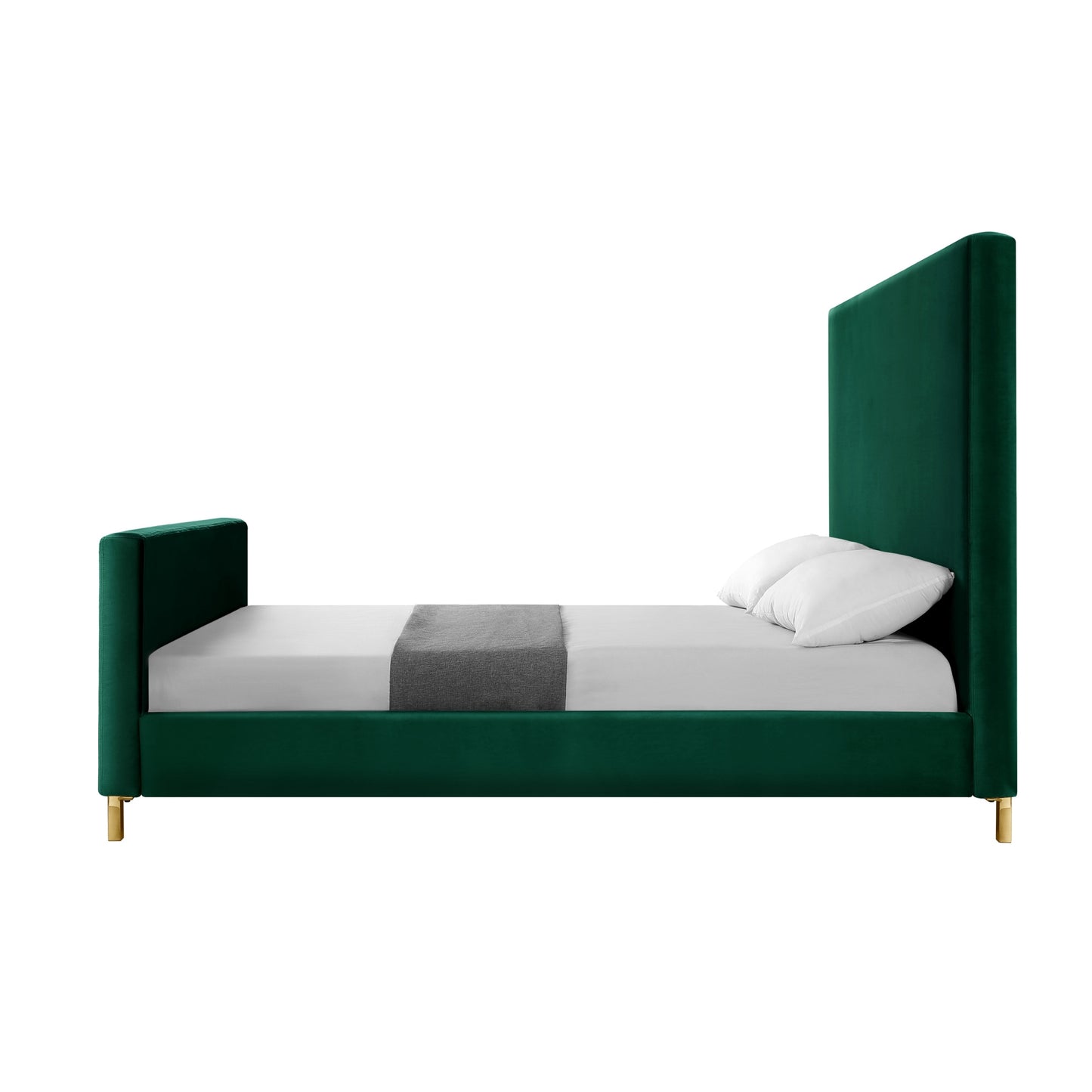 Hunter Green Solid Wood Queen Upholstered Velvet Bed