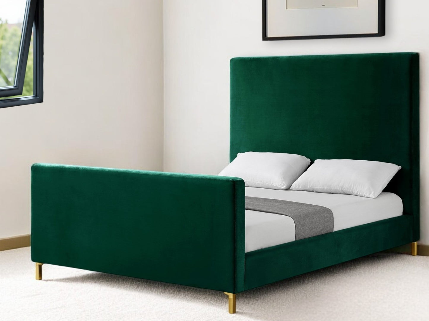 Hunter Green Solid Wood Queen Upholstered Velvet Bed