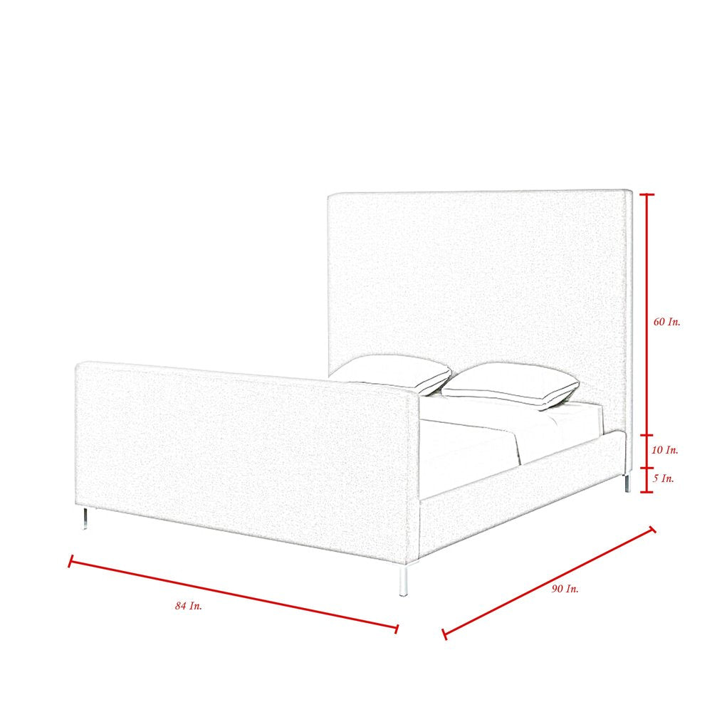 Denim Blue Solid Wood King Upholstered Linen Bed