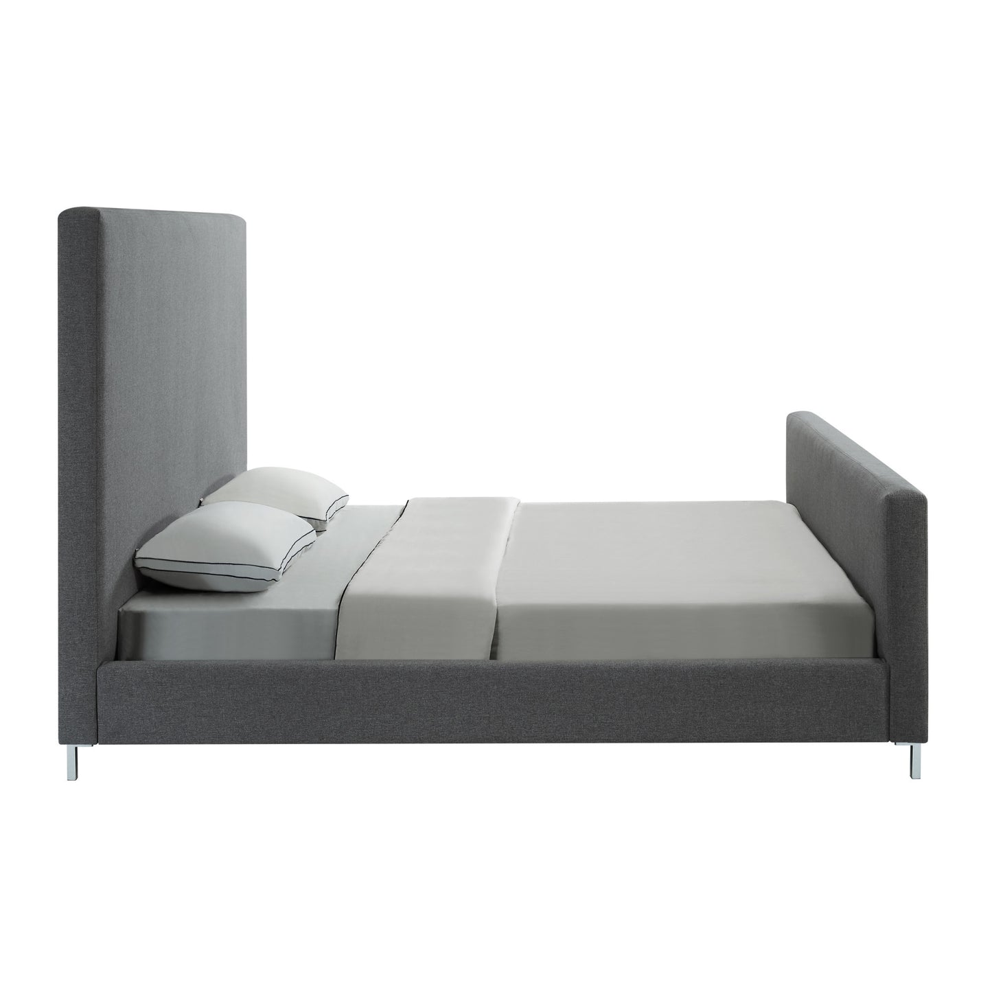 Gray Solid Wood King Upholstered Linen Bed