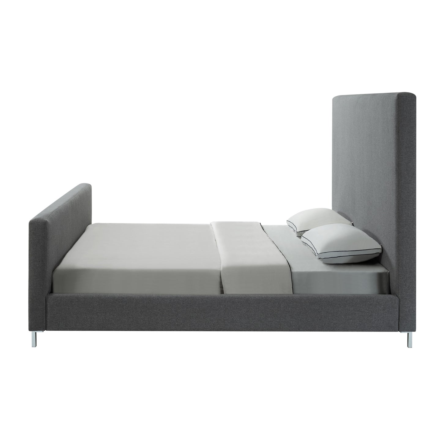 Gray Solid Wood King Upholstered Linen Bed