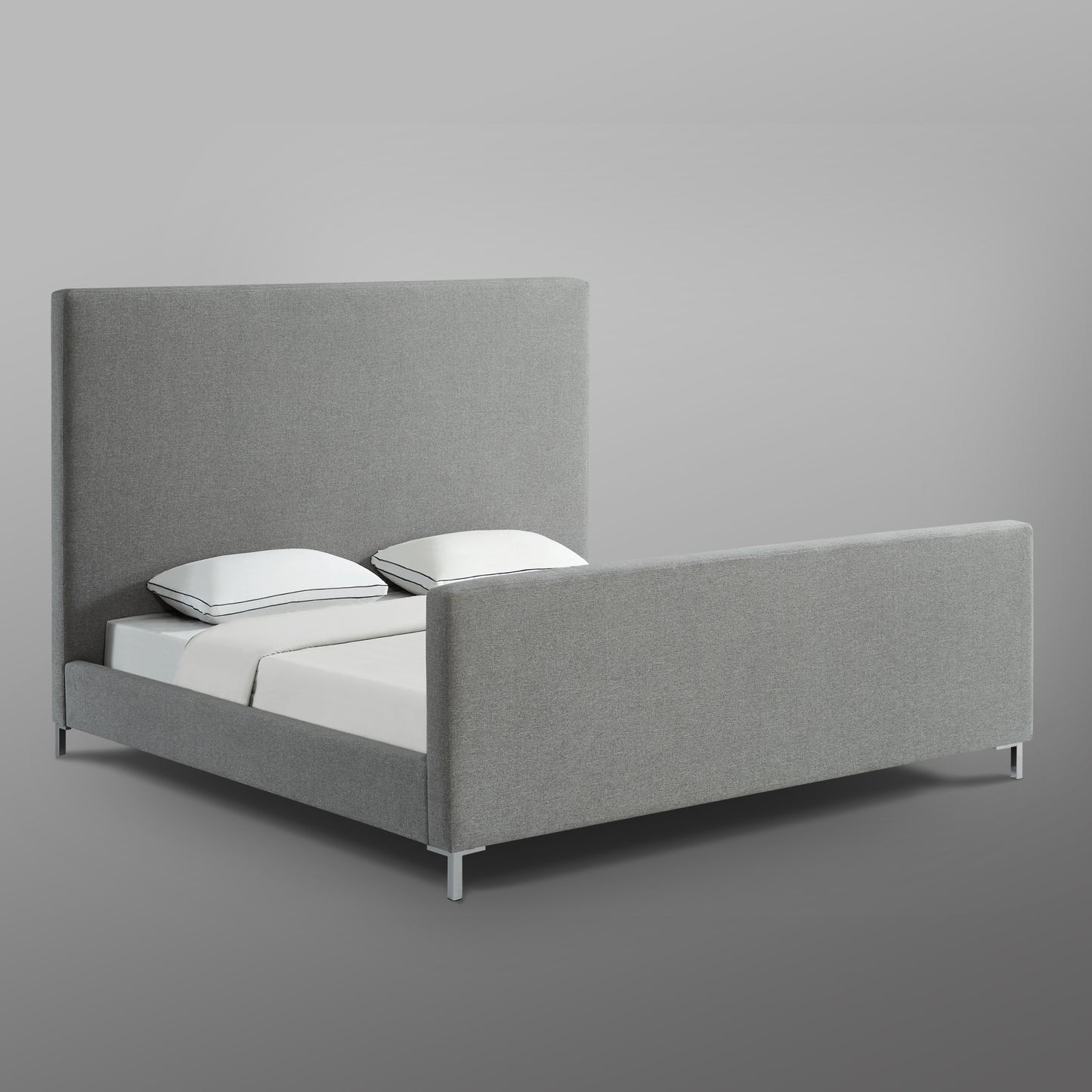 Gray Solid Wood Queen Upholstered Linen Bed