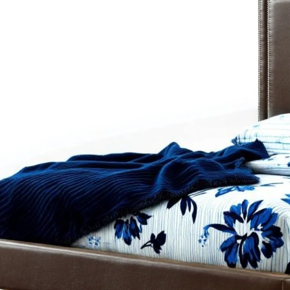 Espresso Solid Wood King Upholstered Faux Leather Bed with Nailhead Trim