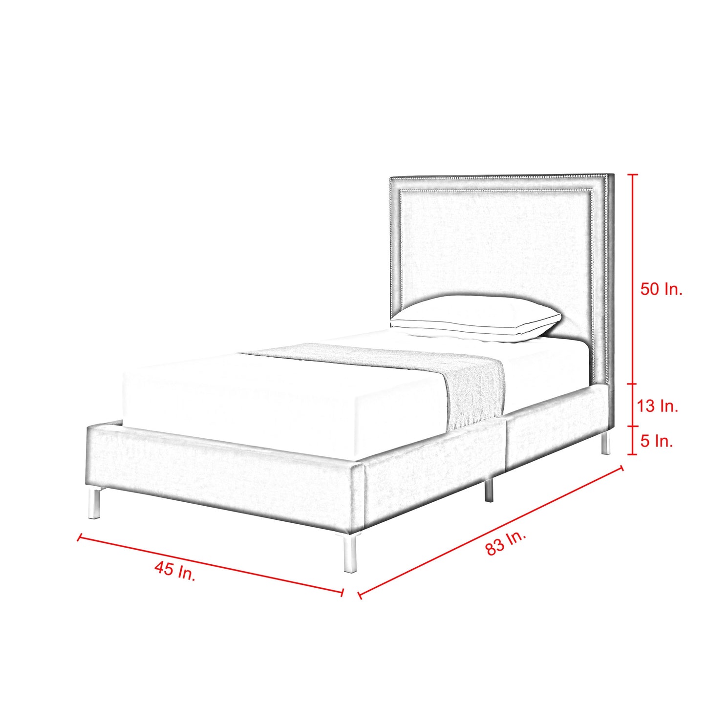 White Solid Wood Twin Upholstered Faux Leather Bed Frame with Nailhead Trim