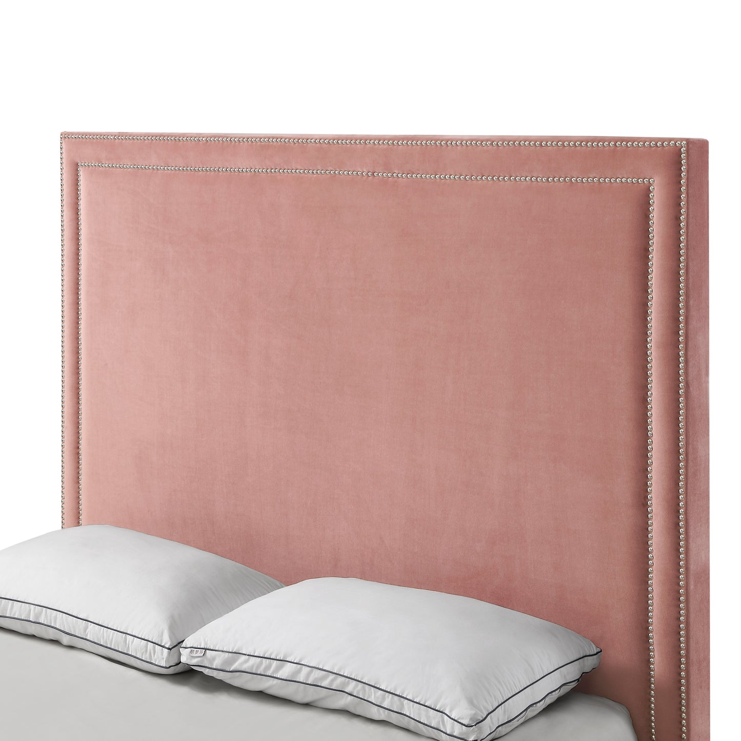 Blush Solid Wood Queen Upholstered Velvet Bed with Nailhead Trim