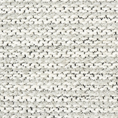 Cream chenille fabric with plush pile and grey prints.