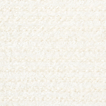 Ivory chenille fabric close-up with soft, looped texture, versatile for blankets or coats.
