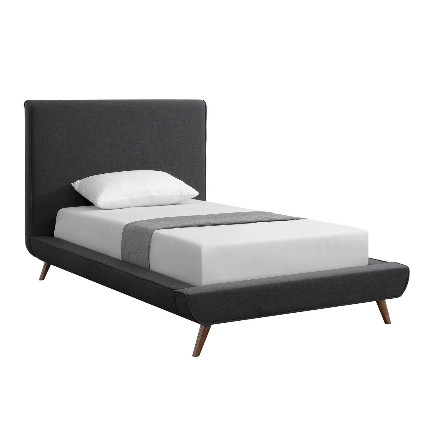 Charcoal Solid Wood Twin Upholstered Linen Bed