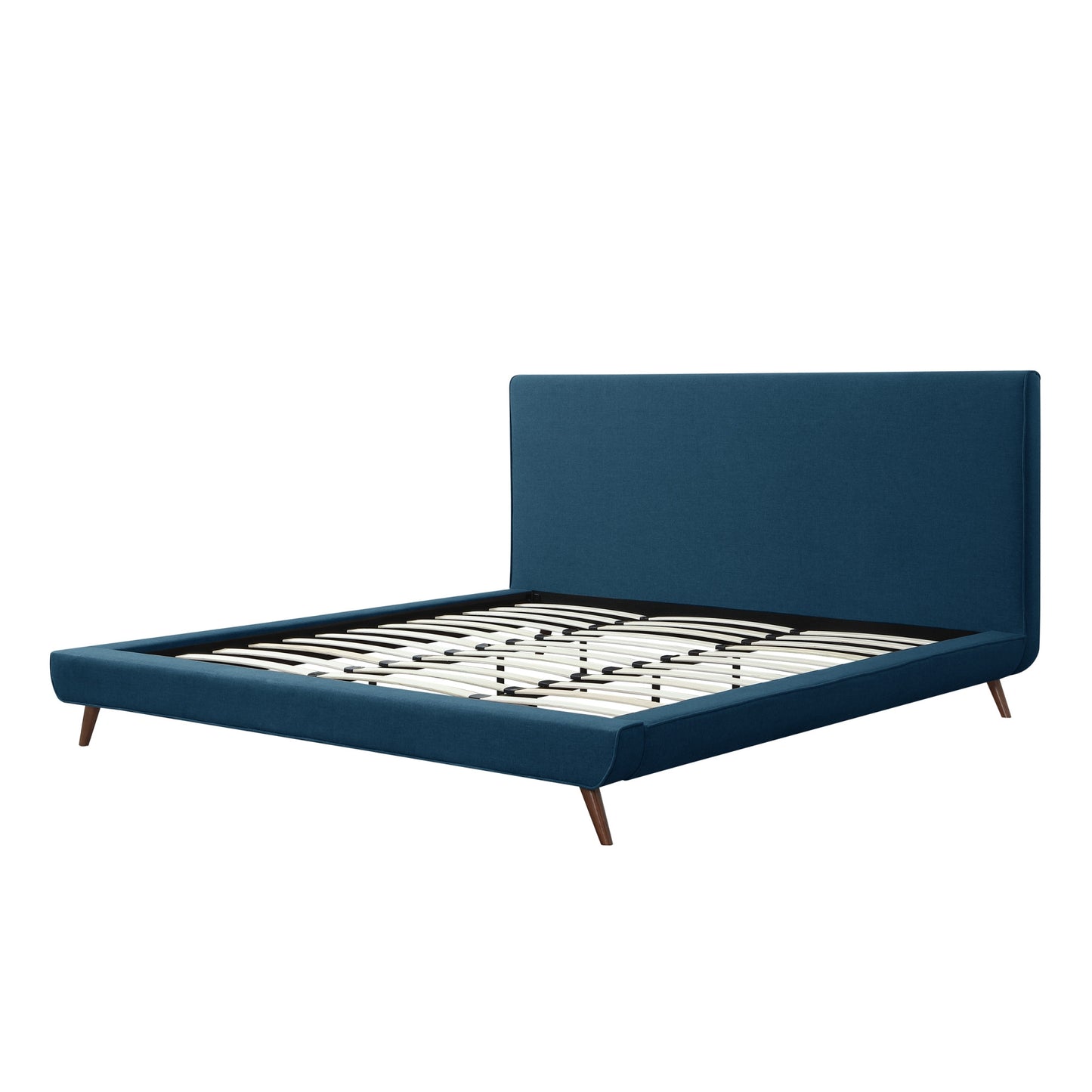 Denim Blue Solid Wood King Upholstered Linen Bed