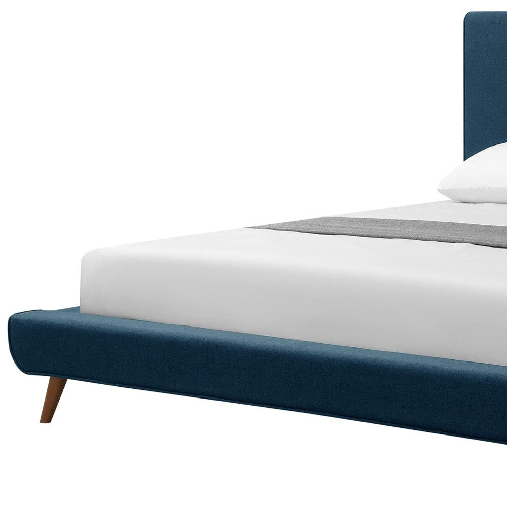 Denim Blue Solid Wood Queen Upholstered Linen Bed