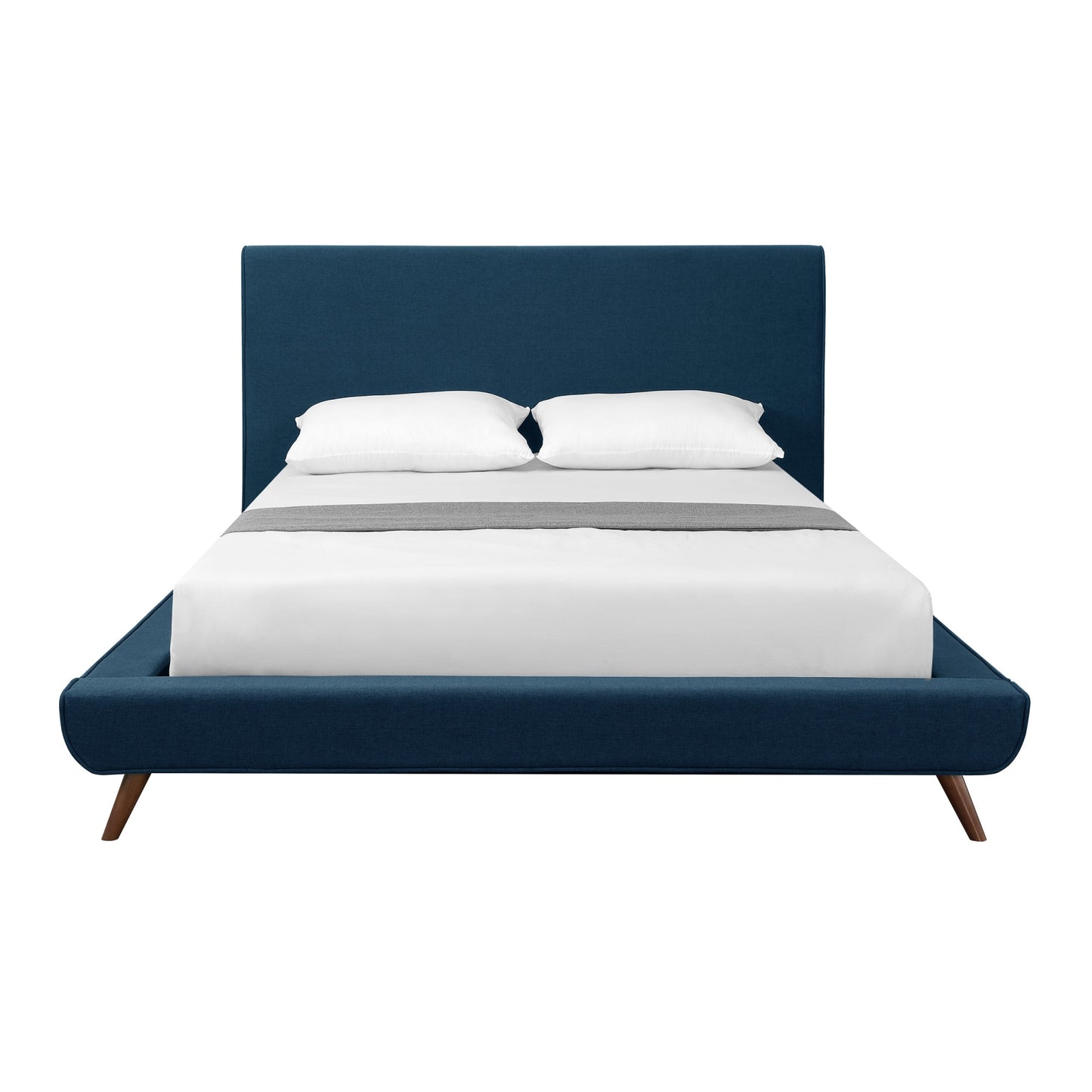 Denim Blue Solid Wood Queen Upholstered Linen Bed