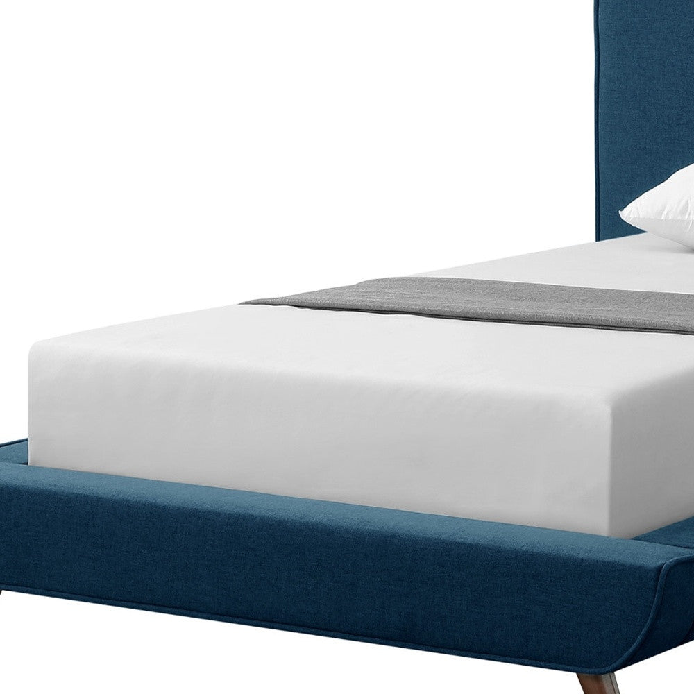 Denim Blue Solid Wood Twin Upholstered Linen Bed