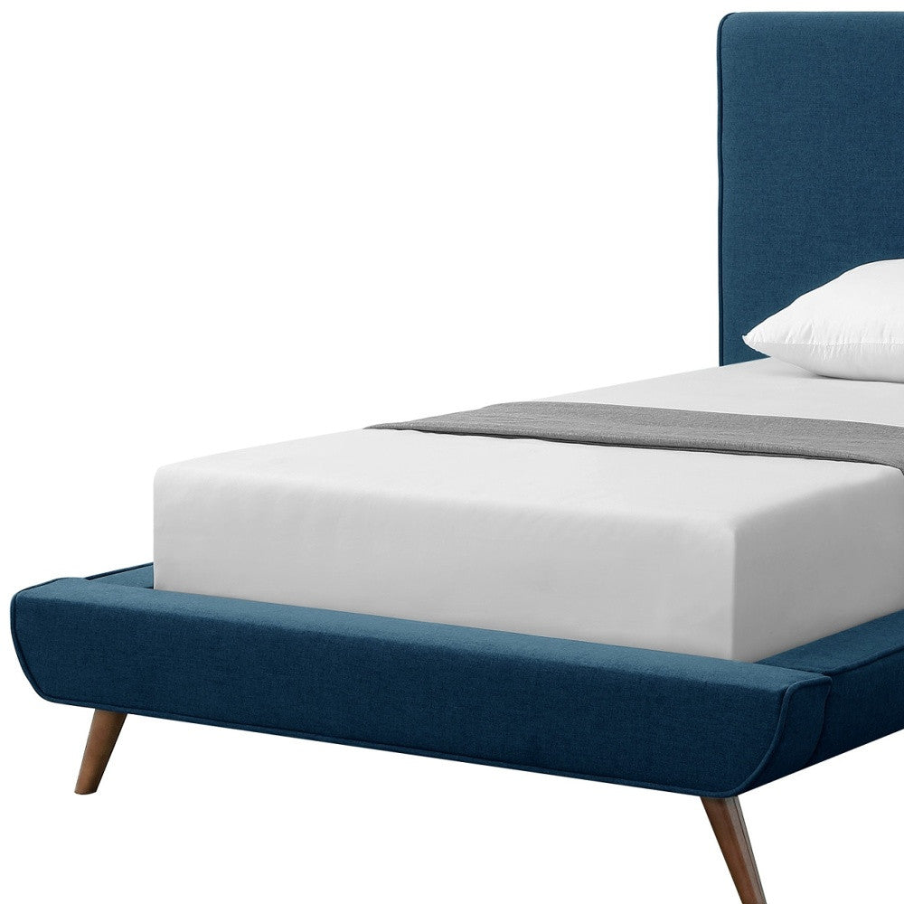 Denim Blue Solid Wood Twin Upholstered Linen Bed