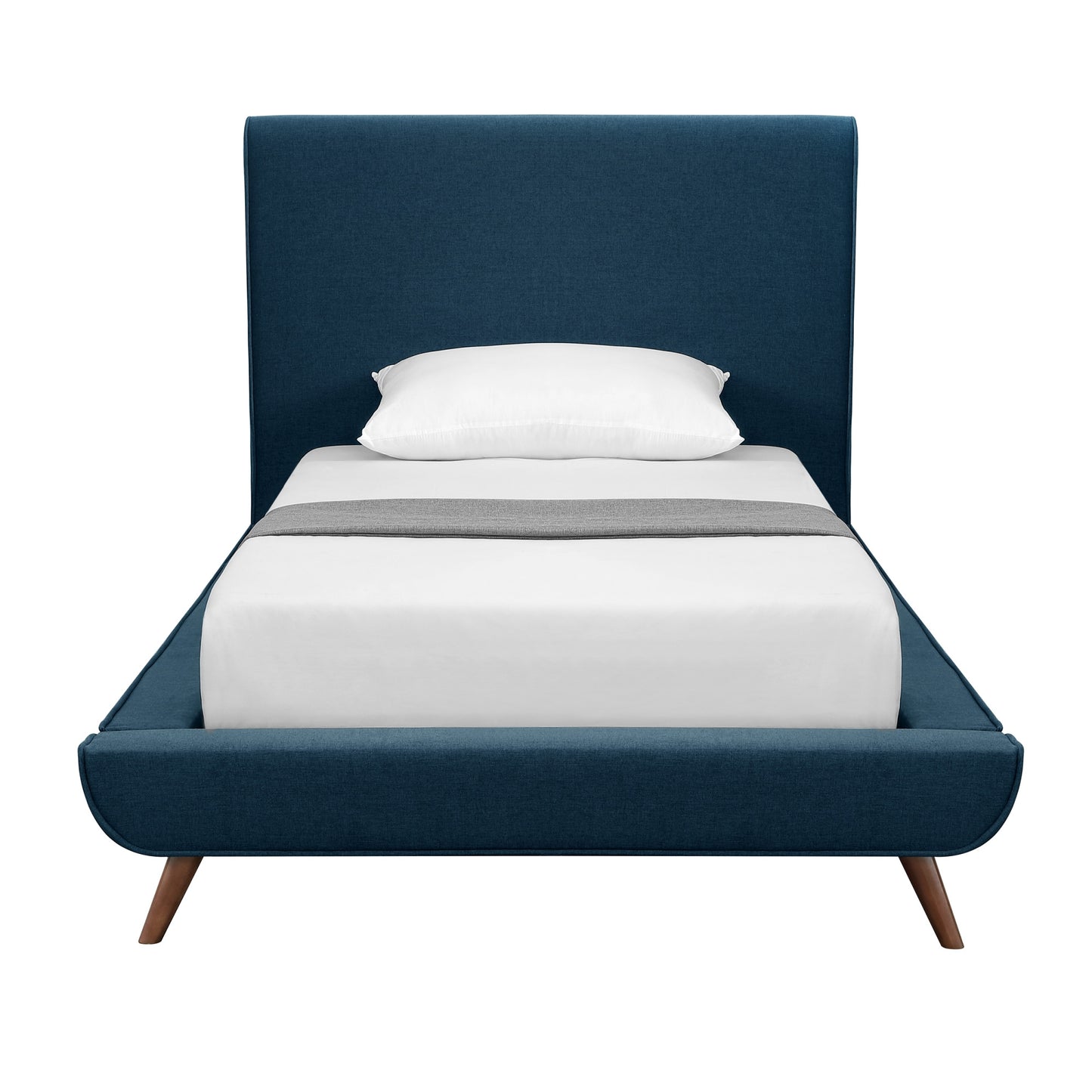 Denim Blue Solid Wood Twin Upholstered Linen Bed