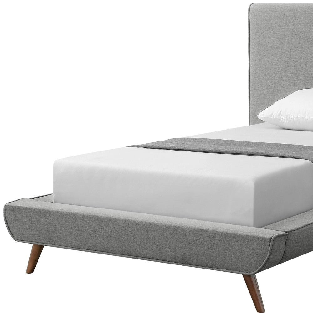 Gray Solid Wood Twin Upholstered Linen Bed