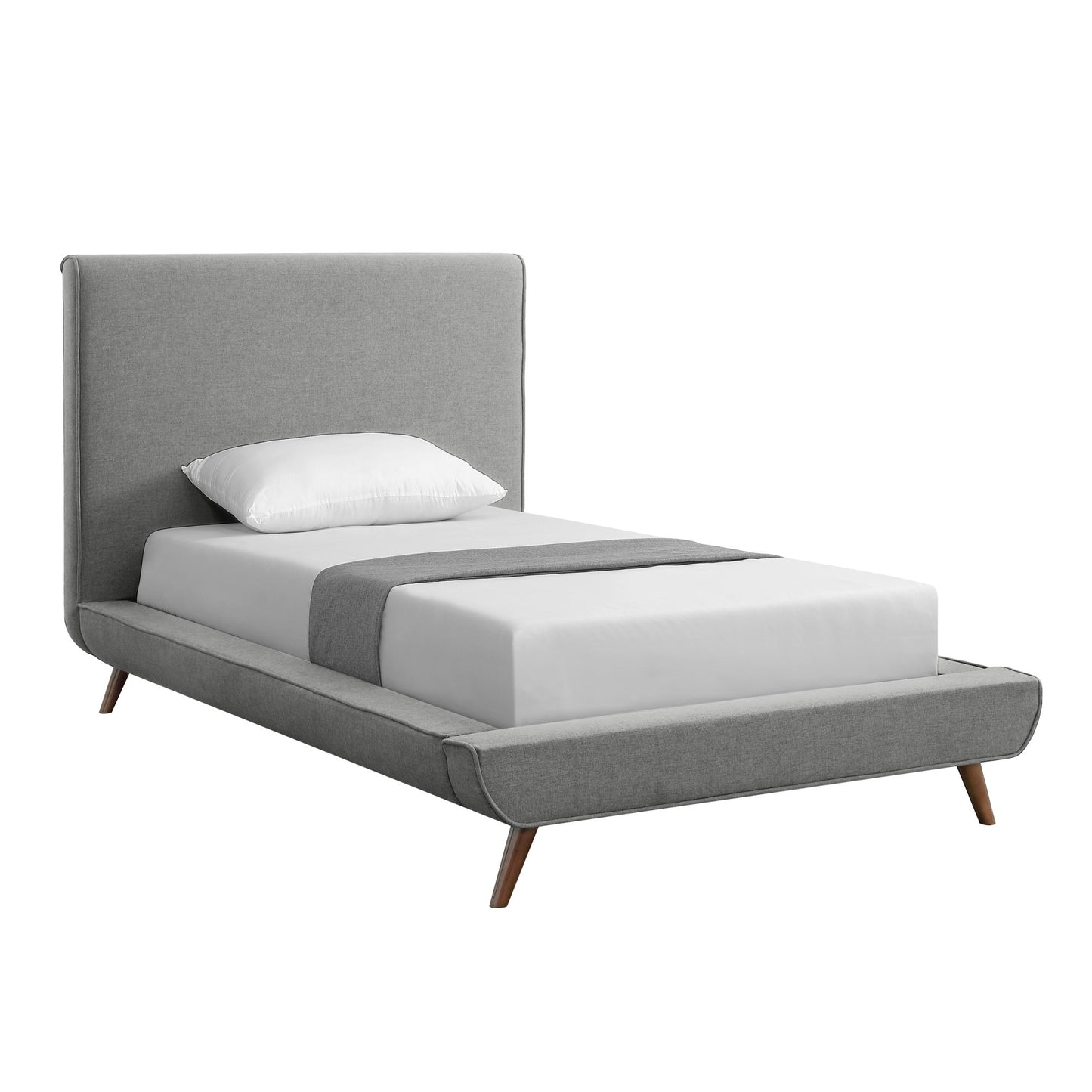 Gray Solid Wood Twin Upholstered Linen Bed