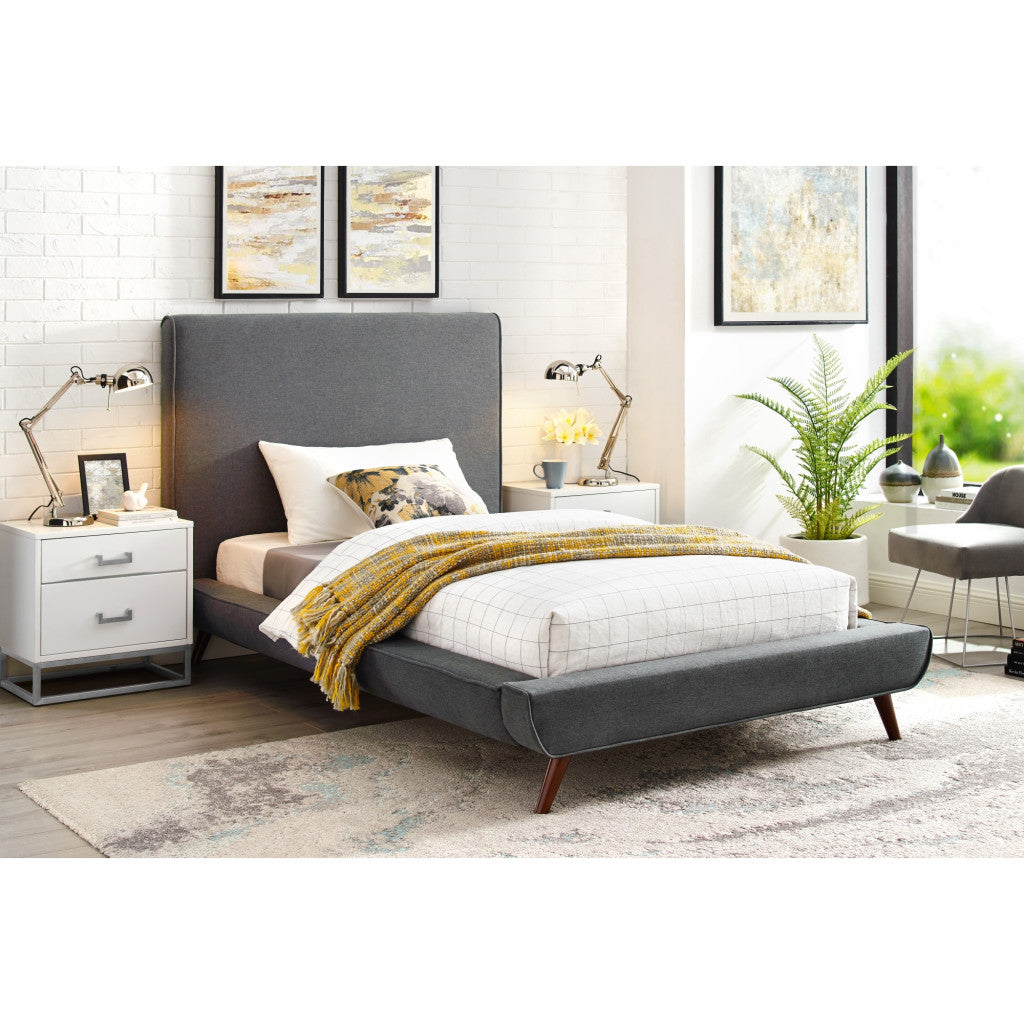 Gray Solid Wood Twin Upholstered Linen Bed