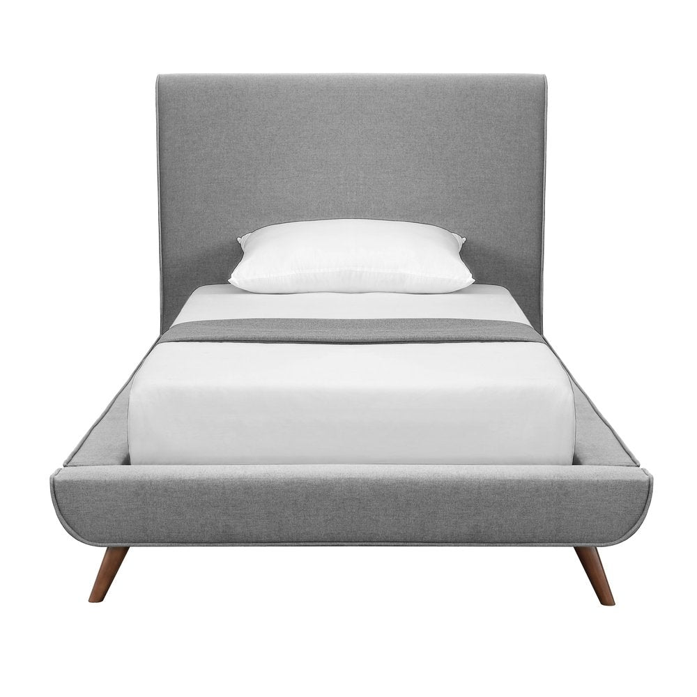 Gray Solid Wood Twin Upholstered Linen Bed