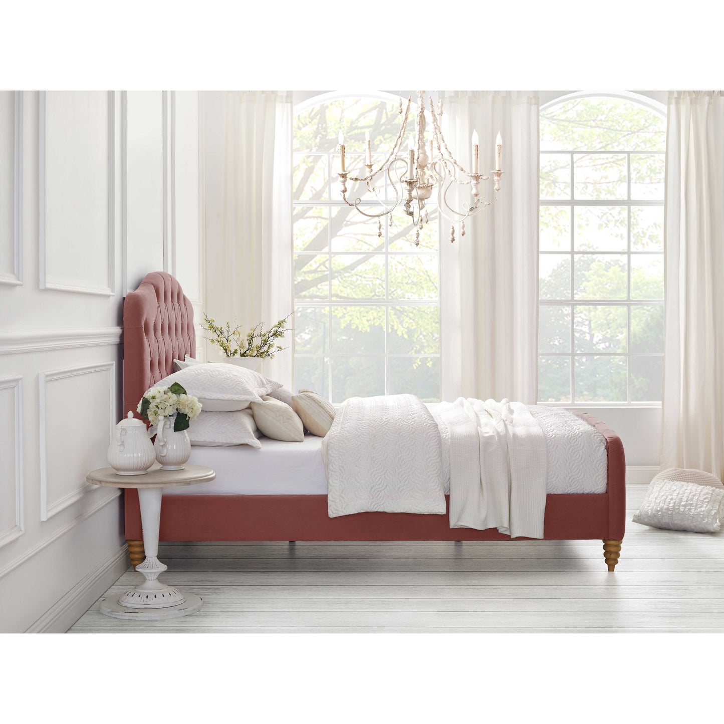 Blush Solid Wood Twin Tufted Upholstered Velvet Bed