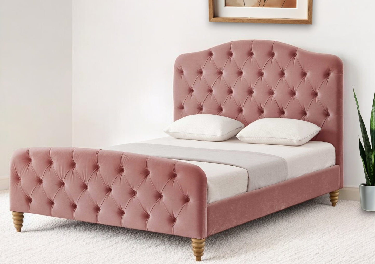 Blush Solid Wood Twin Tufted Upholstered Velvet Bed