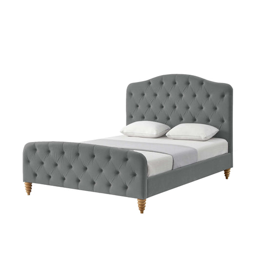 Gray Solid Wood Twin Tufted Upholstered Velvet Bed