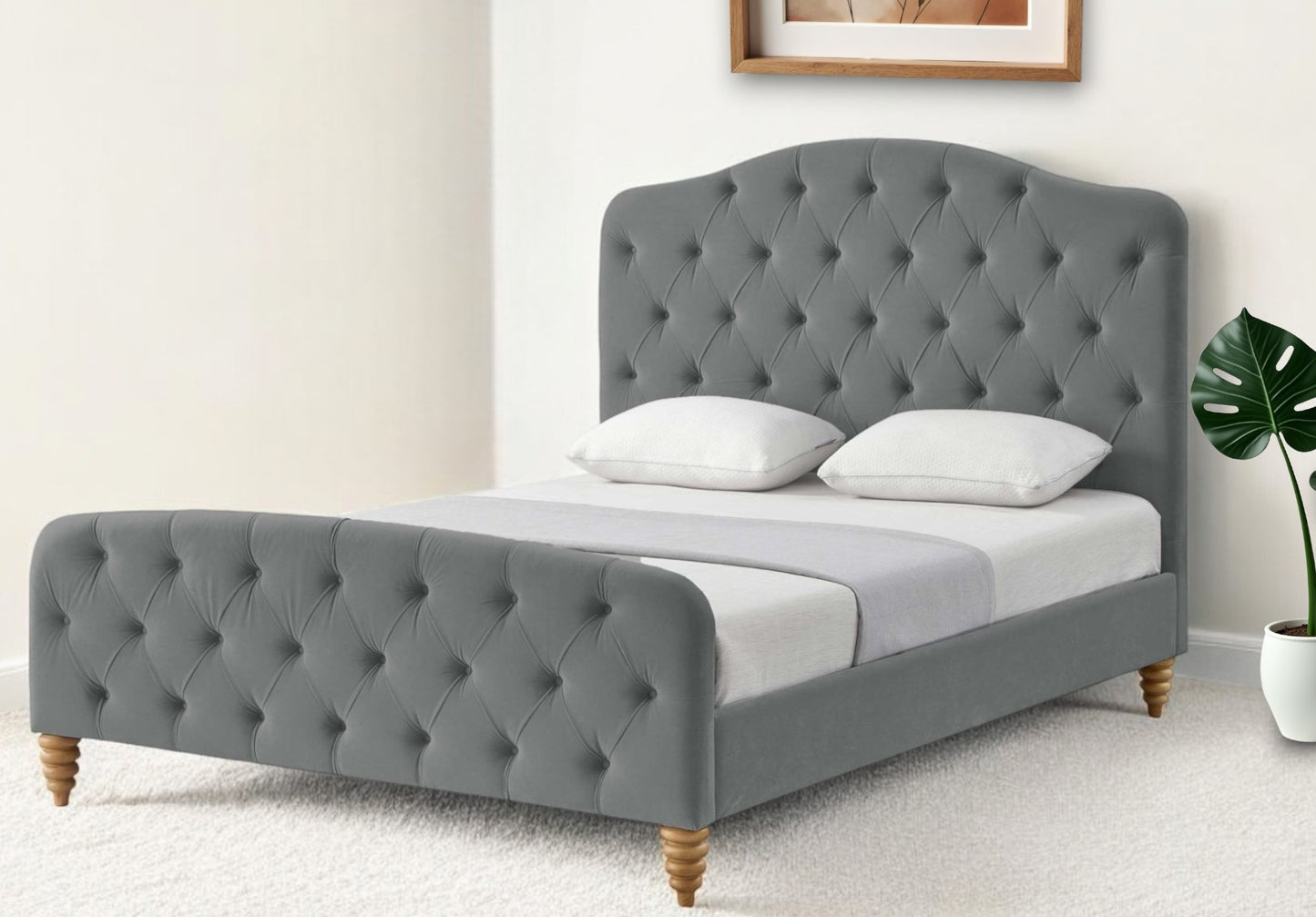 Gray Solid Wood Twin Tufted Upholstered Velvet Bed