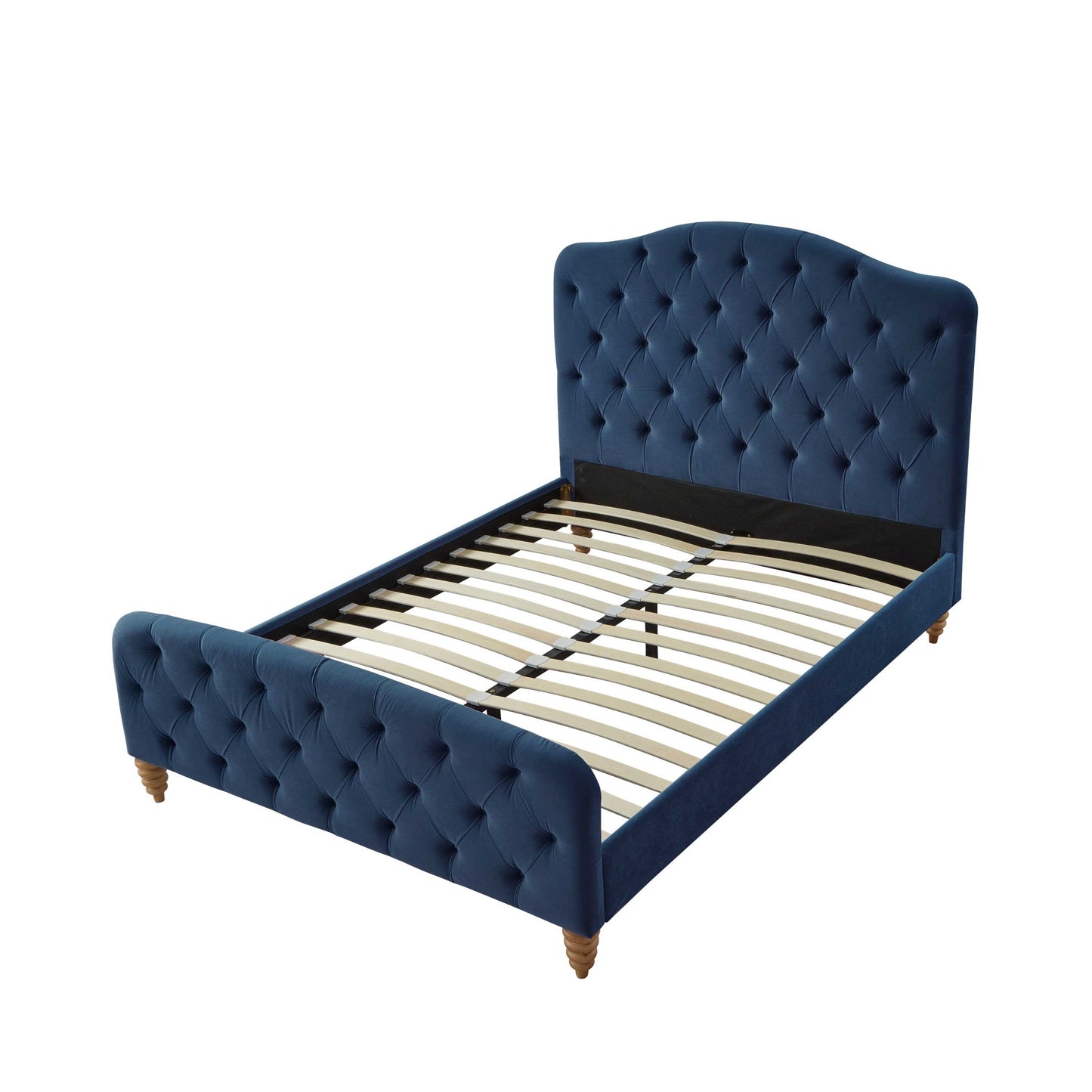 Navy Blue Solid Wood Twin Tufted Upholstered Velvet Bed