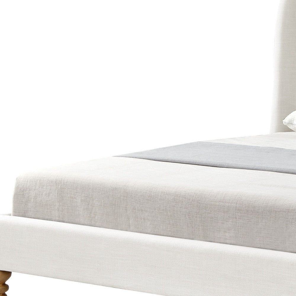 Cream Solid Wood Queen Upholstered Linen Bed