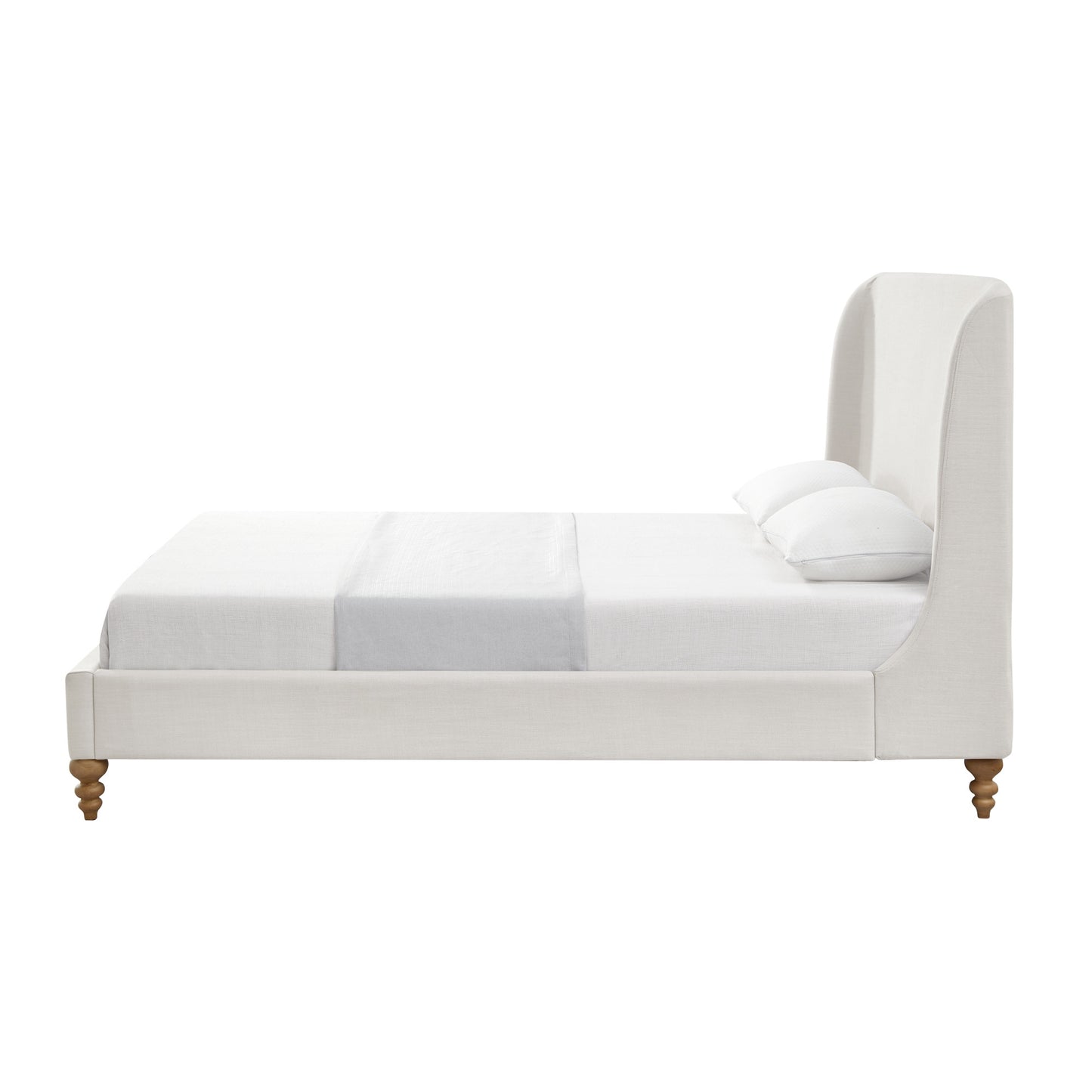 Cream Solid Wood Twin Upholstered Linen Bed