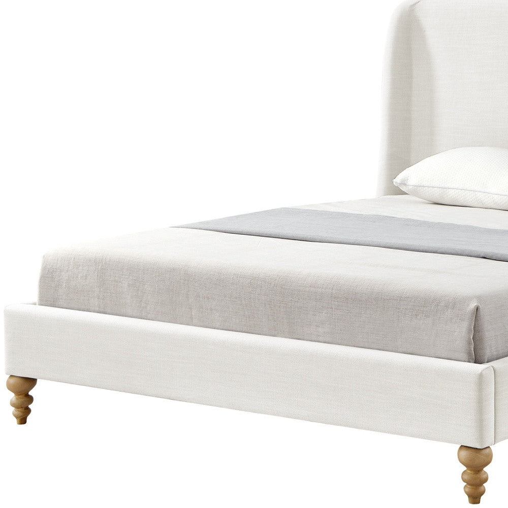 Cream Solid Wood Twin Upholstered Linen Bed