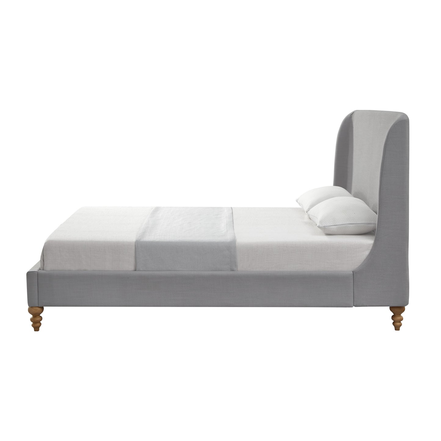 Gray Solid Wood Queen Upholstered Linen Bed