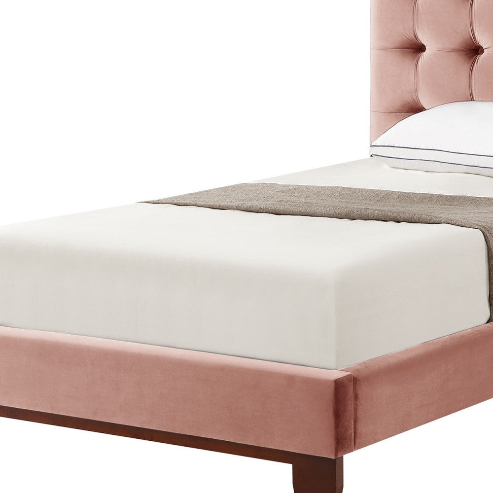 Blush Solid Wood Full Tufted Upholstered Velvet Bed