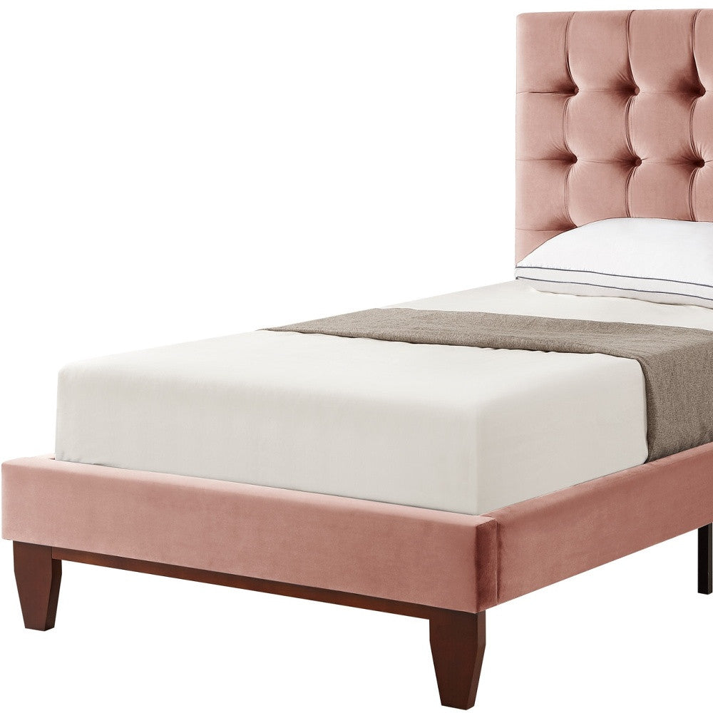 Blush Solid Wood Full Tufted Upholstered Velvet Bed