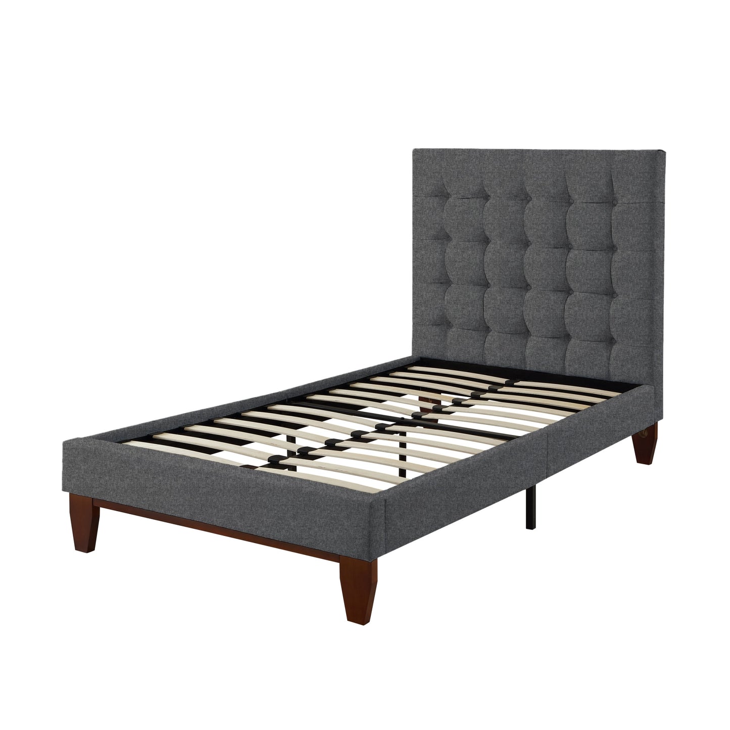 Light Gray Solid Wood Full Tufted Upholstered Linen Bed