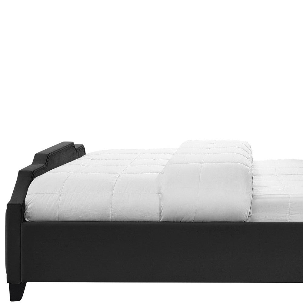 Black Solid Wood Queen Tufted Upholstered Velvet Bed with Nailhead Trim