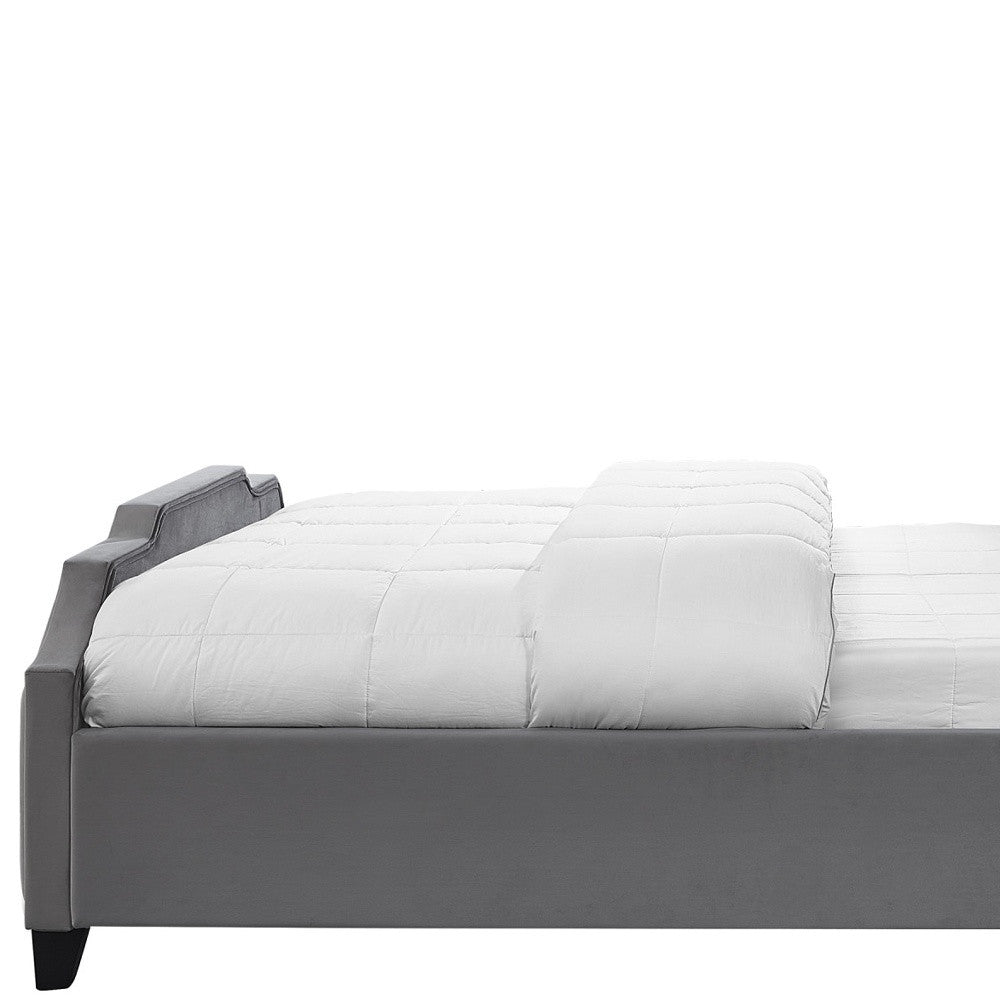 Gray Solid Wood Queen Tufted Upholstered Velvet Bed with Nailhead Trim