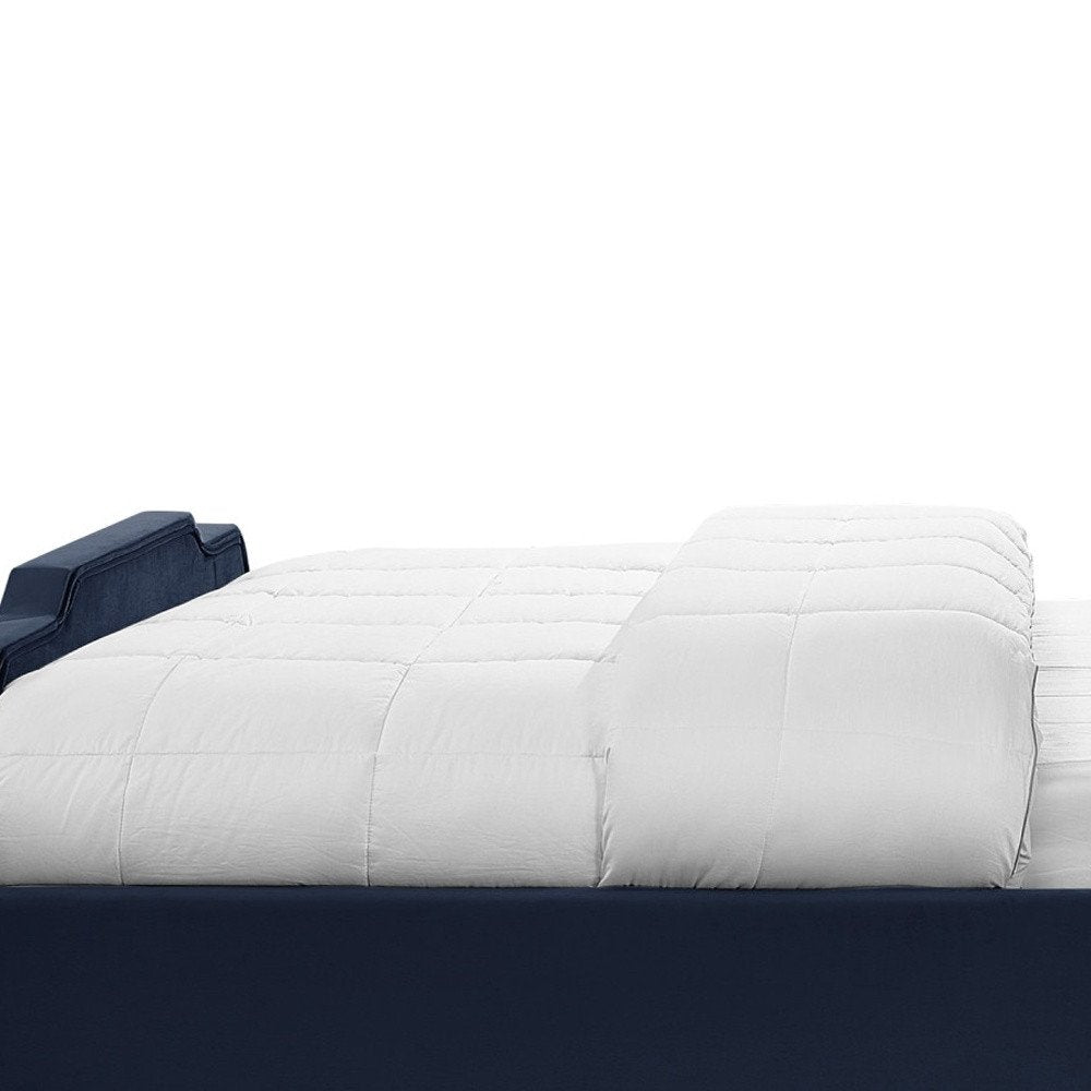 Navy Blue Solid Wood Queen Tufted Upholstered Velvet Bed with Nailhead Trim