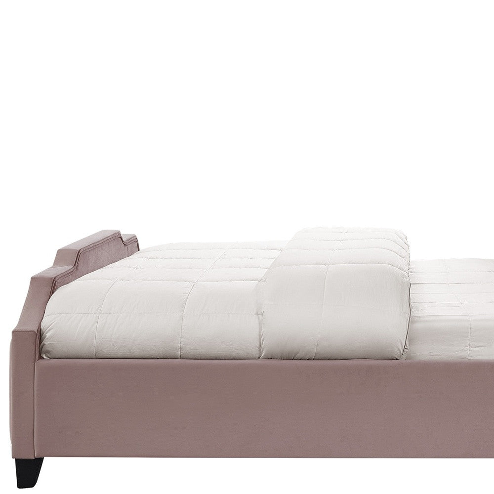 Pink Solid Wood King Tufted Upholstered Velvet Bed with Nailhead Trim