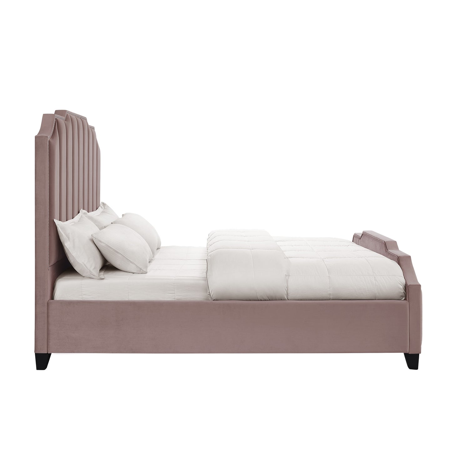 Pink Solid Wood King Tufted Upholstered Velvet Bed with Nailhead Trim