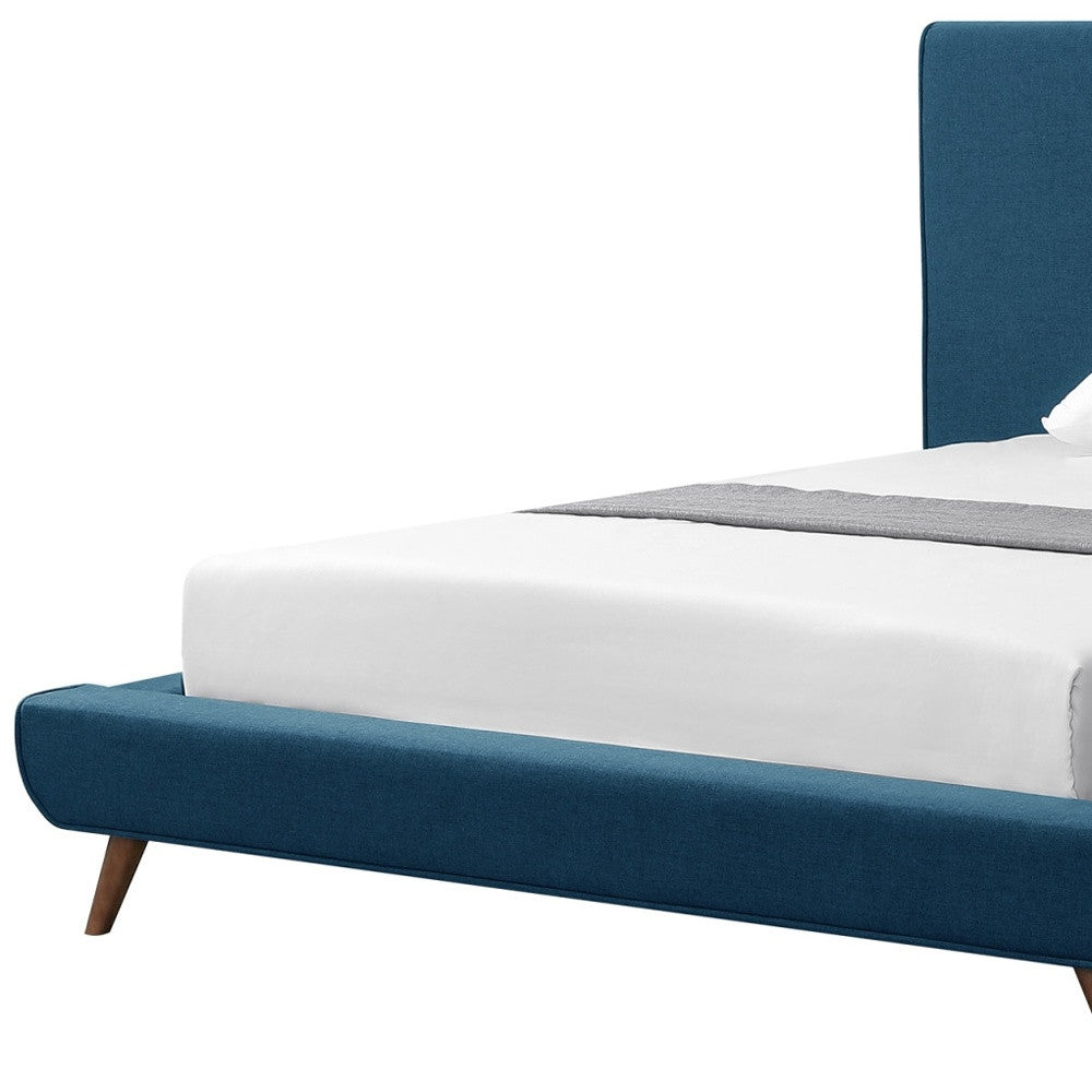 Denim Blue Solid Wood Full Upholstered Linen Bed