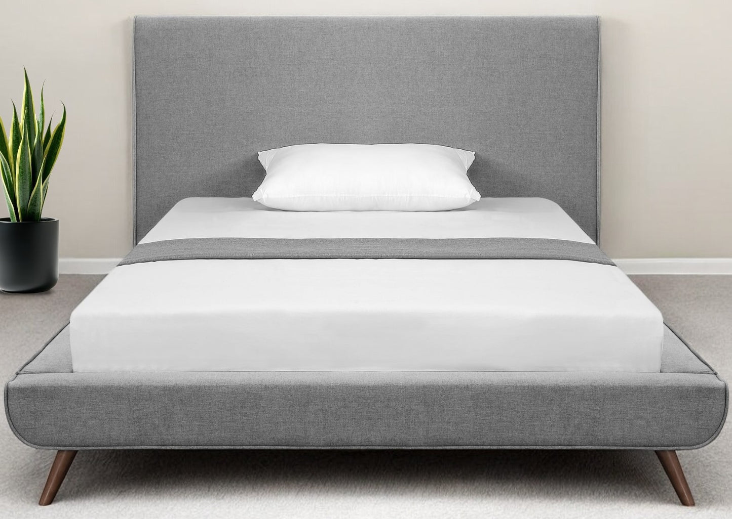 Gray Solid Wood Full Upholstered Linen Bed