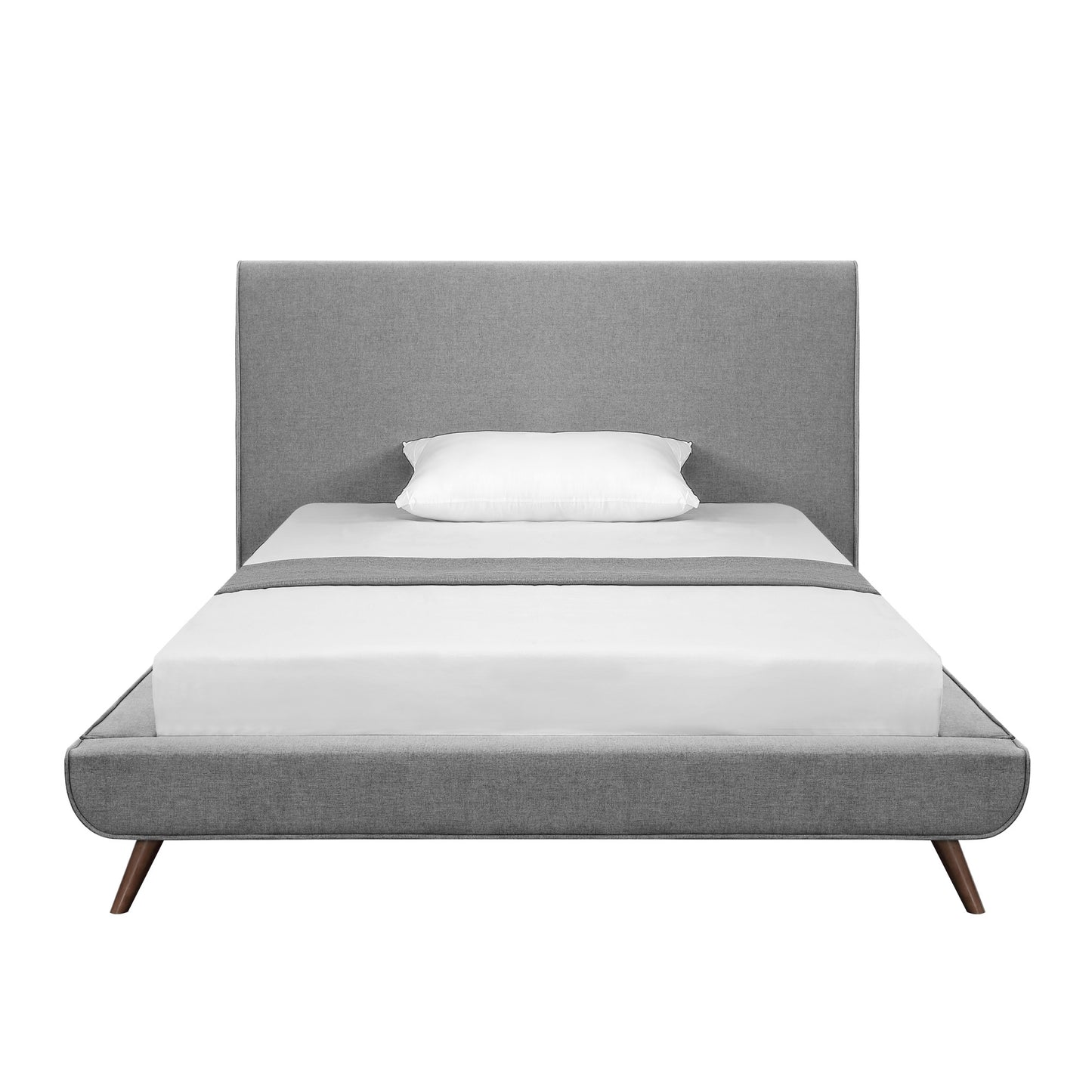 Gray Solid Wood Full Upholstered Linen Bed