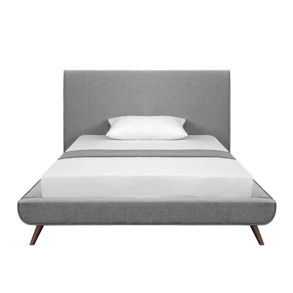 Gray Solid Wood Full Upholstered Linen Bed