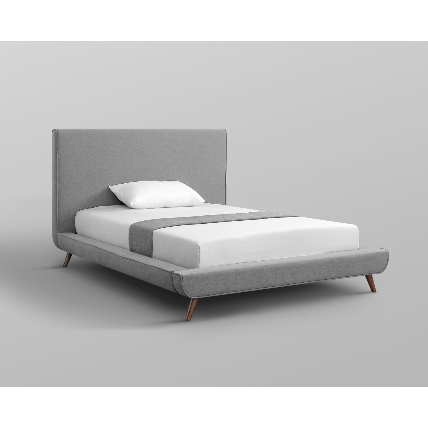 Gray Solid Wood Full Upholstered Linen Bed