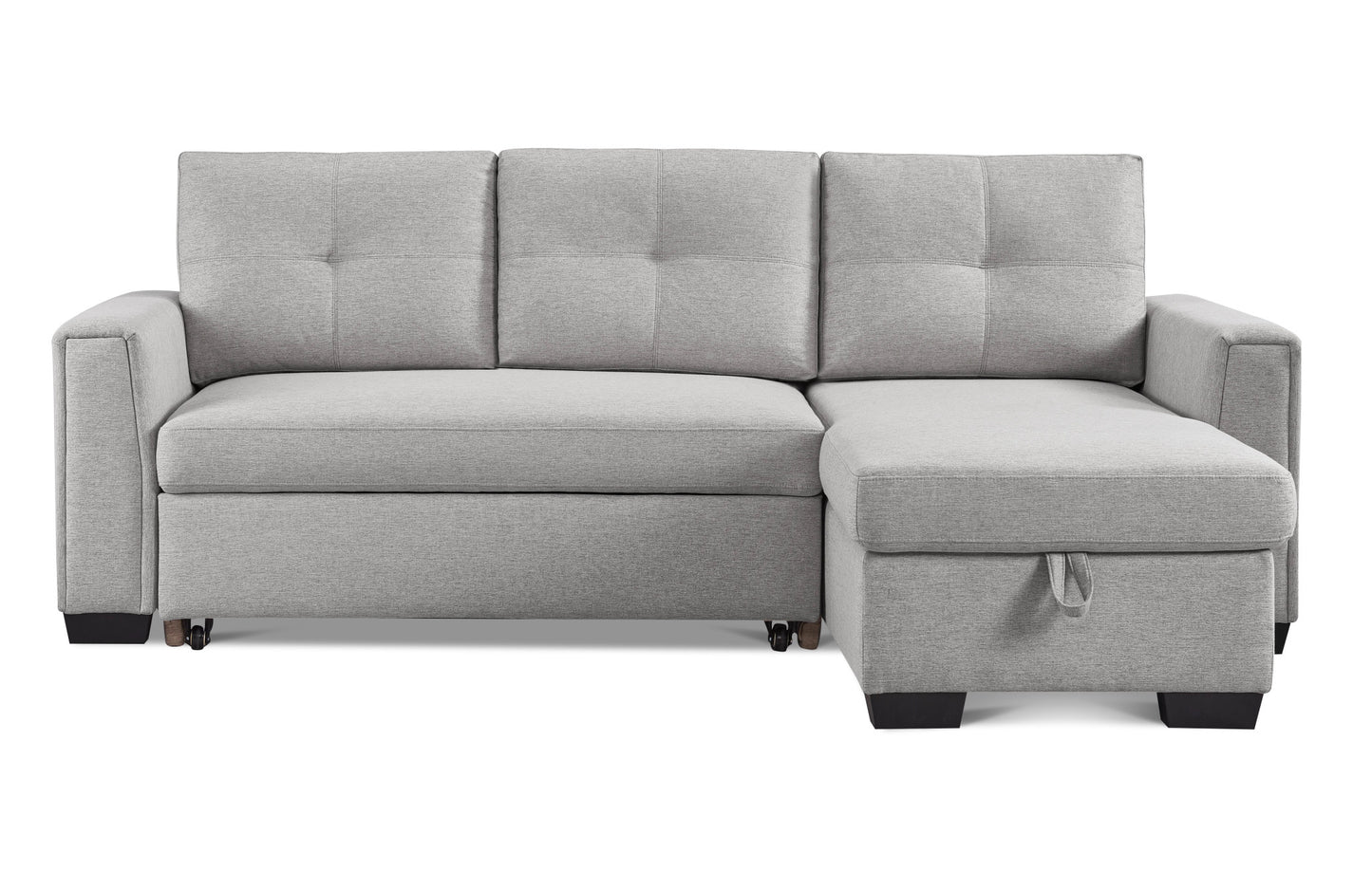 92" Light Gray Polyester Blend Convertible Futon Sleeper Sofa With Black Legs