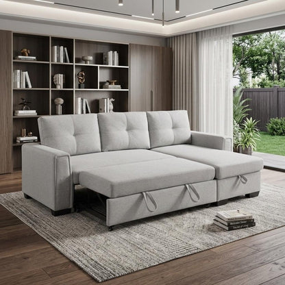 92" Light Gray Polyester Blend Convertible Futon Sleeper Sofa With Black Legs