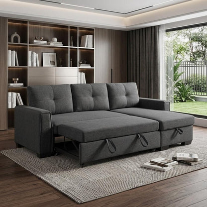 92" Dark Gray Polyester Blend Convertible Futon Sleeper Sofa With Black Legs